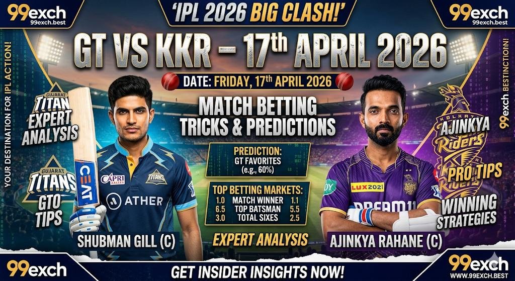 GT vs KKR – 17th April 2026 Match Betting Tricks & Predictions – 99exch