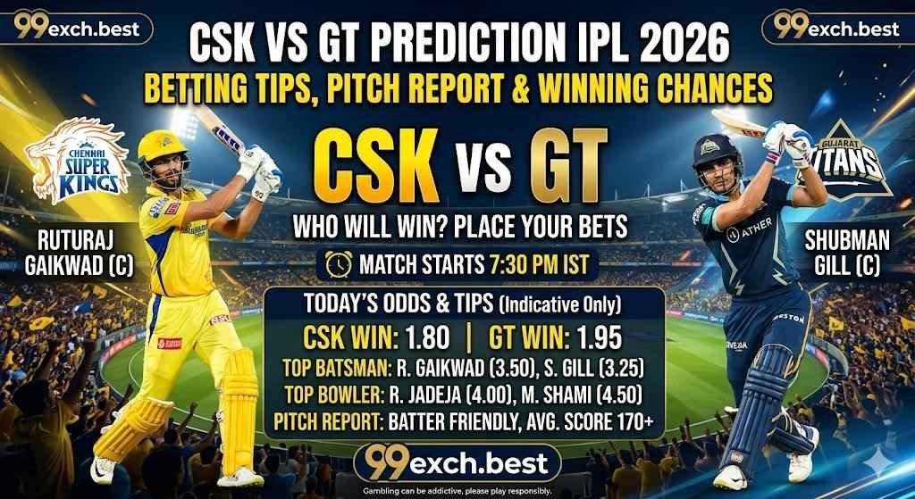 CSK vs GT Prediction IPL 2026: Betting Tips, Pitch Report & Winning Chances