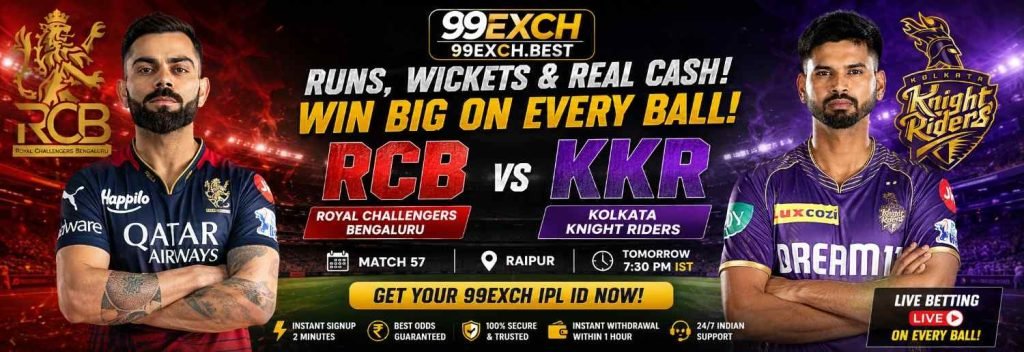 RCB vs KKR Match 57 – Get Your IPL Betting ID on 99exch