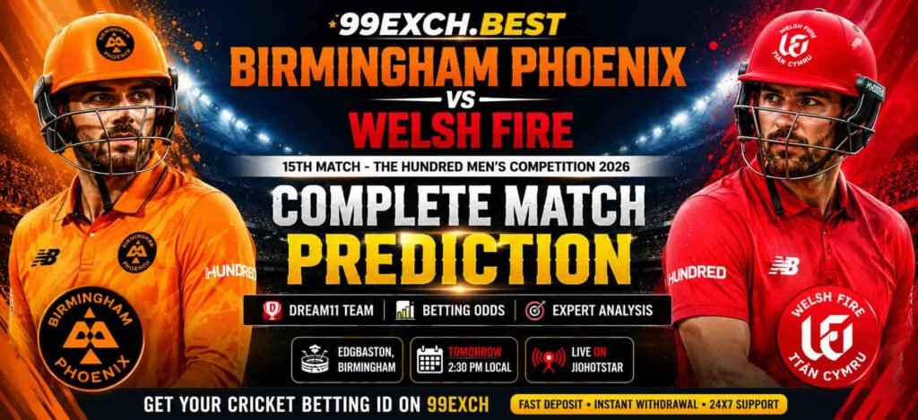 Birmingham Phoenix vs Welsh Fire The Hundred 2026 match prediction, Dream11 team and betting guide banner.