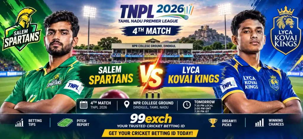 Salem Spartans vs Lyca Kovai Kings TNPL 2026 match prediction banner poster