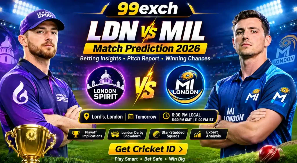 London Spirit vs MI London match prediction banner at Lord's Cricket Ground 2026