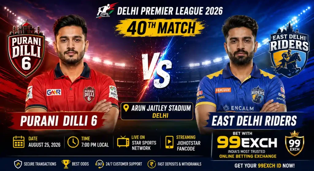 “Purani Dilli 6 vs East Delhi Riders DPL 2026 match preview banner”