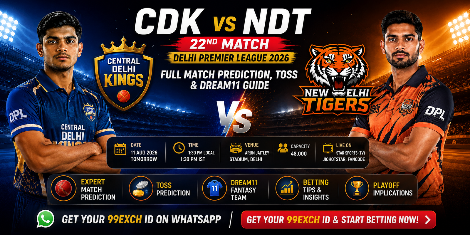 CDK vs NDT match prediction Delhi Premier League 2026
